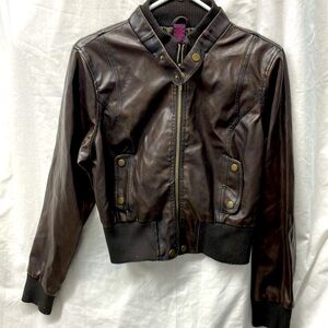 NEU look lined faux leather bomber zip jacket ladies sz L